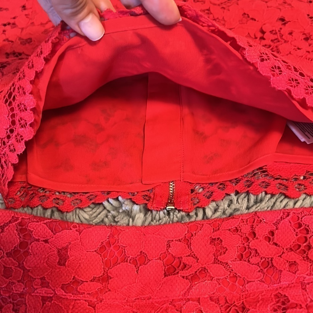 Marciano Red Hot Rebelle Metallic Lace Piya Long Sleeve Crop Top + Skirt Set - Picture 10 of 16